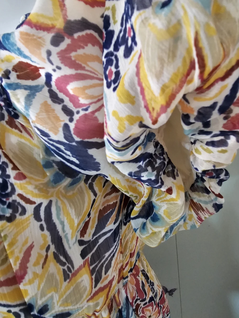Anthro Patrons of Peace Floral Tiered Midi Dress Sz L (10-12) Boho Puff Sleeve - Picture 4 of 12